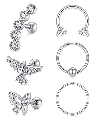 VF VFUN 16G Tragus Earrings For Women Cartilage Earrings Hoop Silver Tragus Jewelry Cartilage Tragus Helix Conch Studs Stainless Steel von VF VFUN