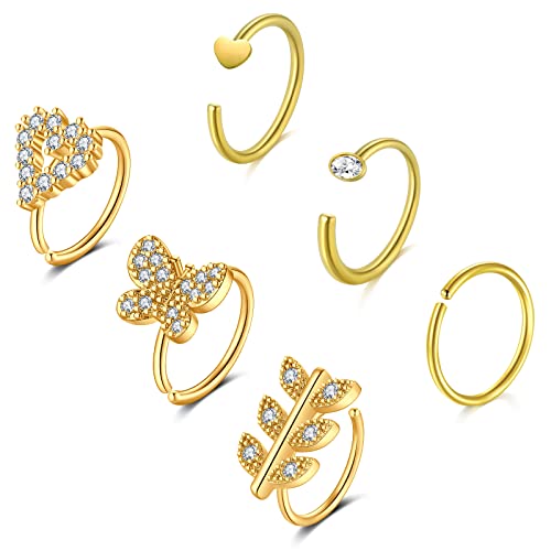 VF VFUN 20G Stainless Steel 8mm C Shape Nose Hoop Rings Clip On Gold Nose Rings For Women Men von VF VFUN