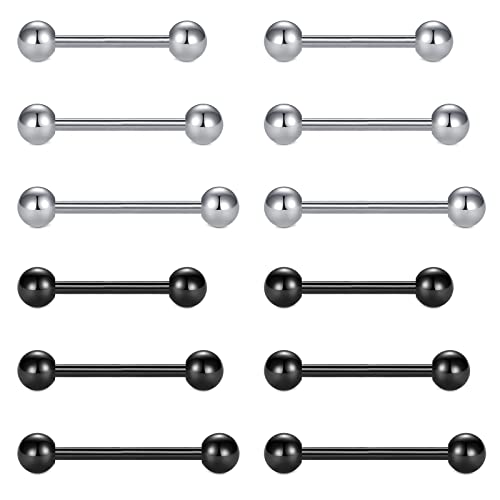 VF VFUN 14G Edelstahl Gerader Barbell Szungenpiercing Brustwarzenpiercing Damen Herren Piercing Körperschmuck Schmuck 14-18mm von VF VFUN