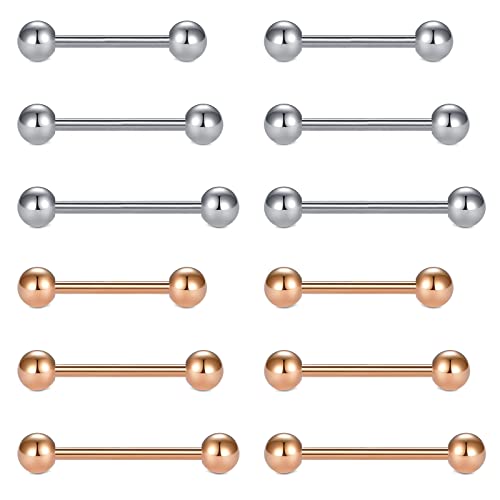 VF VFUN 14G Chirurgenstahl Gerader Barbell Szungenpiercing Brustwarzenpiercing Damen Herren Piercing Körperschmuck Schmuck 14-18mm von VF VFUN