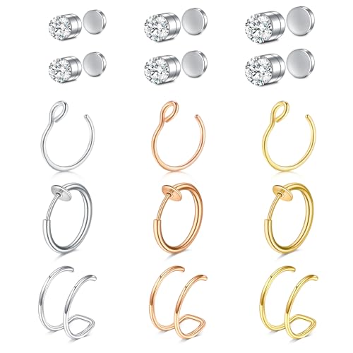 VF VFUN 16G 20G Fake Nasenring Fake Septum Hoop Edelstahl Fake Nasenring Piercing No Pierced Schmuck für Frauen Männer von VF VFUN