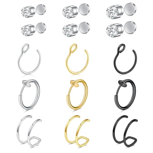 VF VFUN 16G 20G Fake Nasenring Fake Septum Hoop Edelstahl Fake Nasenring Piercing No Pierced Schmuck für Frauen Männer von VF VFUN