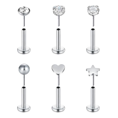 VF VFUN 16G 6Pcs Helix Piercings Diamant CZ Edelstahl Piercing Herz Stern Opal Lippenpiercing Ohr Conch Piercing Nasenpiercing Tragus Labret Piercing Studs 6mm für Frauen Männer Silber VF VFUN 16G 6Pcs Helix Piercings Diamant CZ Edelstahl Piercing Herz Stern Opal Lippenpiercing Ohr Conch Piercing Nasenpiercing Tragus Labret Piercing Studs 6mm für Frauen Männer Silber von VF VFUN