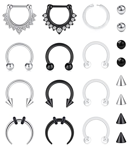 VF VFUN 16G Septum Piercing Für Damen Septum Piercing Jewellry 10mm Edelstahl Daith Earring Cz Cartilage Helix Tragus Daith Bijouterie Silber Schwarz von VF VFUN