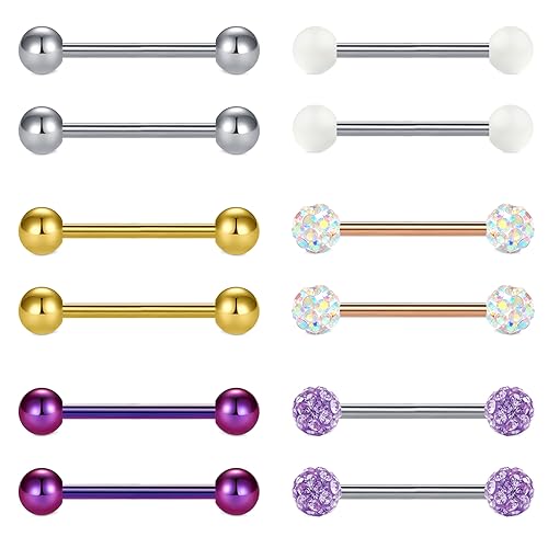 VF VFUN 12stk 16G Zungenpiercing 16mm Zunge Piercing Für Frauen Brustwarzenpiercing Acryl Gerade Barbells Edelstahl Bälle Zungenpiercings von VF VFUN