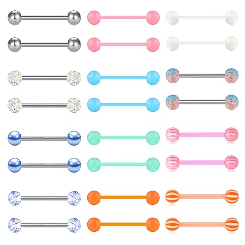 VF VFUN 24stk 16G Zungenpiercing 16mm Zunge Piercing Für Frauen Brustwarzenpiercing Acryl Gerade Barbells Edelstahl Bälle Zungenpiercings von VF VFUN