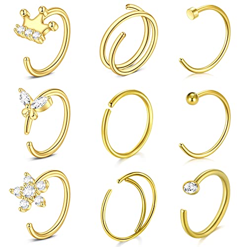 VF VFUN 20G 18G Nasenring Nasenpiercing Hoop Edelstahl für Damen Mädchen Helix Knorpel Ohrringe Hoop Piercing Schmuck für Nasenring-Gold von VF VFUN