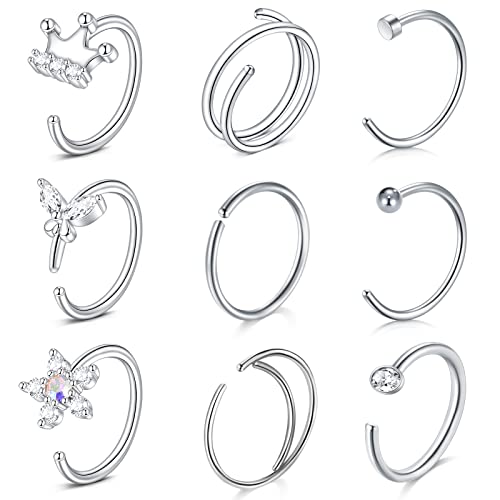 VF VFUN 20G 18G Nose Rings Hoop Stainless Steel Nose Piercing for Women Helix Cartilage Earrings Hoop Piercing Jewellery for Nose Ear-Silver von VF VFUN