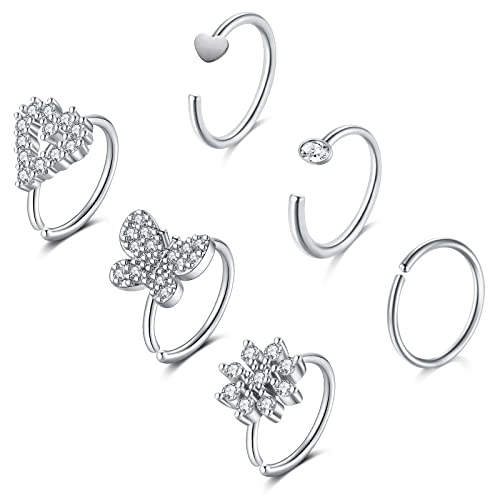 VF VFUN 20G Stainless Steel 8mm C Shape Nose Hoop Rings Clip On Silver Nose Rings For Women Men von VF VFUN