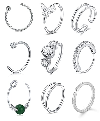 VF VFUN 20G 8MM Nasenpiercing Hufeisen Piercing Septum Nase Ring für Damen Herren Edelstahl Nasenring Helix Knorpel Ohrpiercing Silber 9Stücke von VF VFUN