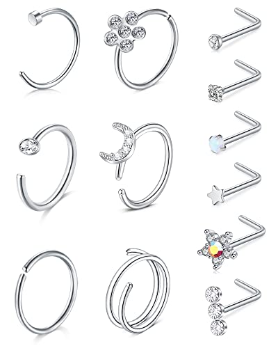 VF VFUN 20g Nasenpiercing Chirurgenstahl L-Form Nasenstecker Diamant Piercing Nase Schmuck Für Damen Herren Hypoallergen Nostril Piercing von VF VFUN