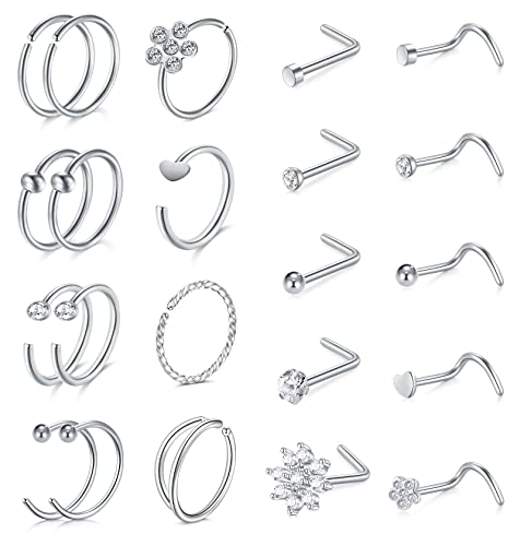 VF VFUN 20g Nasenpiercing Hypoallergenes Nasenring Chirurgenstahl Piercingnase l Geformte Nasenstöcke c Form Nase Reifen Ringe Set Nasenspiercing Schmuck Lip Helix Piercing Für Frauen von VF VFUN