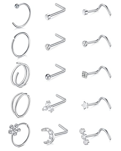 VF VFUN 20g Nasenstecker Doppelt Nasenpiercing Diamant Cz Piercing Nase Für Damen Herren Hypoallergen Piercing Nase Tragus Cartilage Helix Hoop von VF VFUN