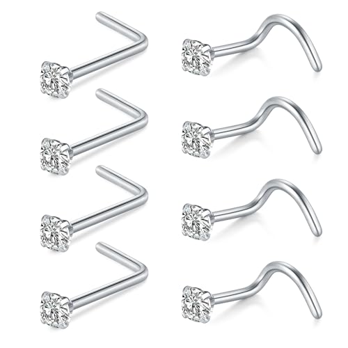 VF VFUN 8Pcs 18G Nasenring Edelstahl Nasepiercing Schraube L-Form Nasenstecker Nasenringe CZ 3mm Piercing-Schmuck für Frauen Männer von VF VFUN