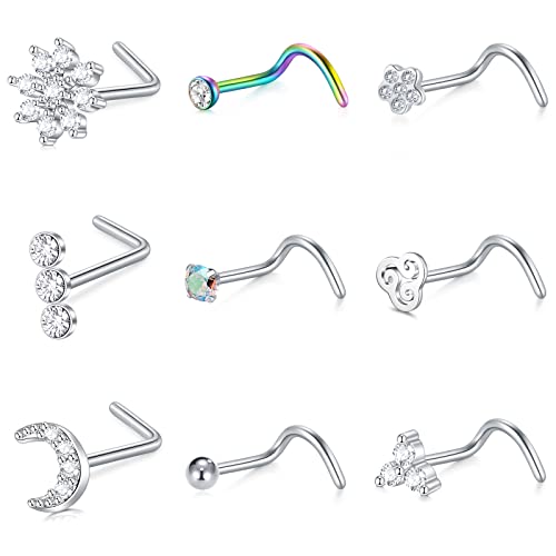 VF VFUN 9pcs 20G Nasenring Edelstahl Nasenpiercing Schraube L-Form Nasenstecker Nasenringe CZ Blumen Mond Piercing-Schmuck für Damen Herren Silber VF VFUN 9pcs 20G Nasenring Edelstahl Nasenpiercing Schraube L-Form Nasenstecker Nasenringe CZ Blumen Mond Piercing-Schmuck für Damen Herren Silber von VF VFUN