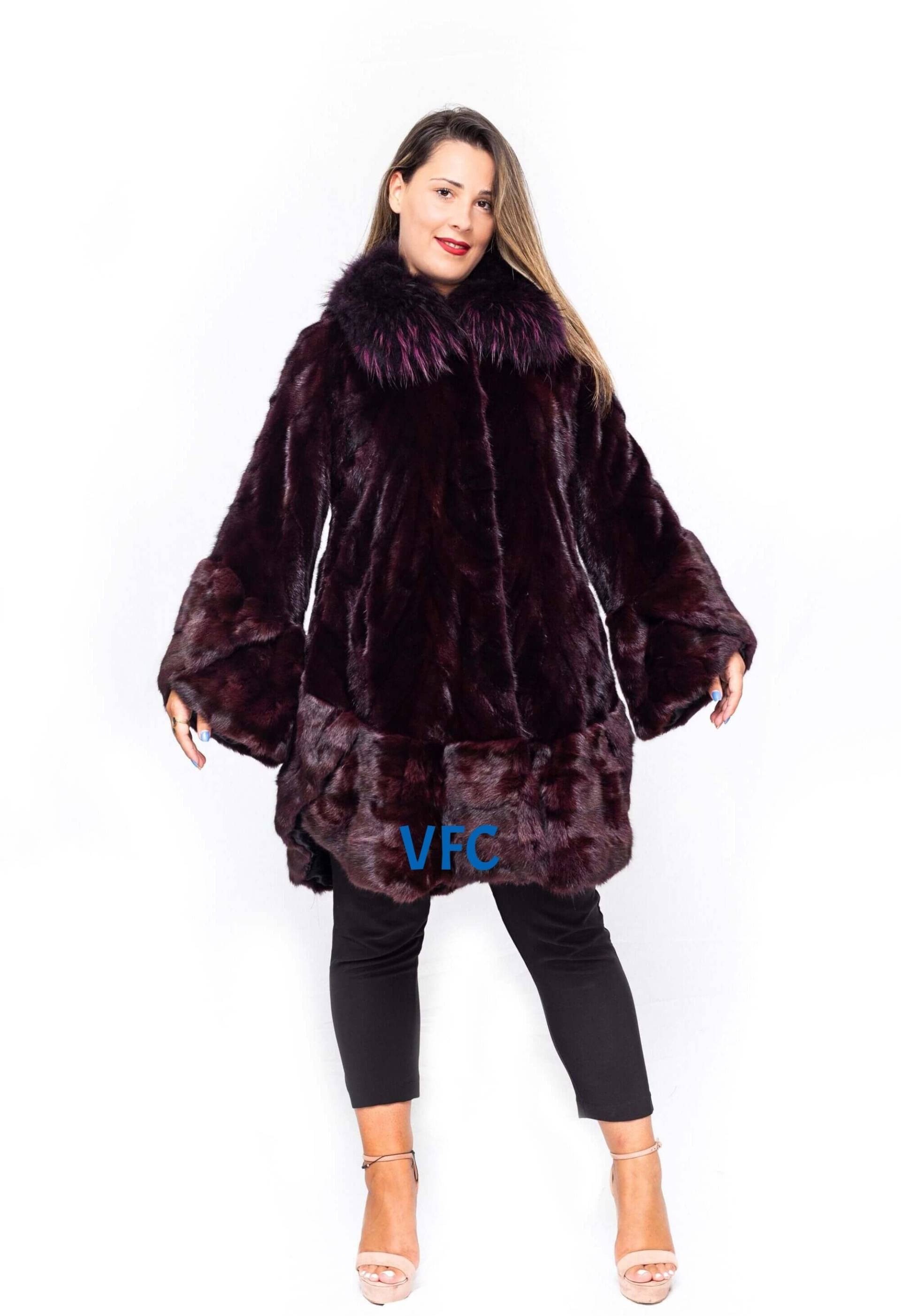 Burgunder Nerz Schmetterling Cape Mit Fuchskragen, Echt Fell Cape, Echtfell von VFCfurs