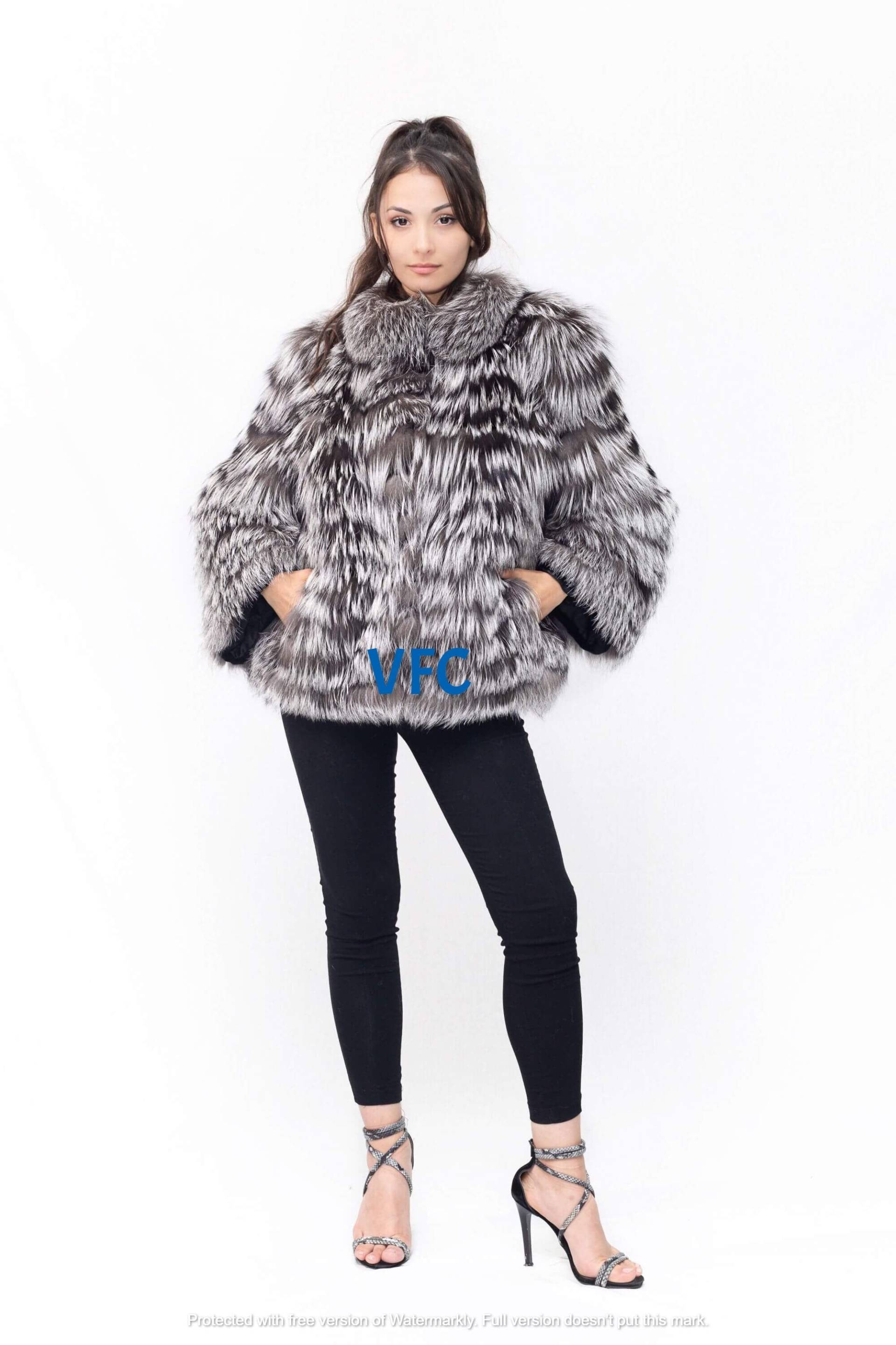 Echtfuchs Pelzjacke, Echtfell Silber Jacke, Flauschige Felljacke, Luxus Pelzjacke von VFCfurs