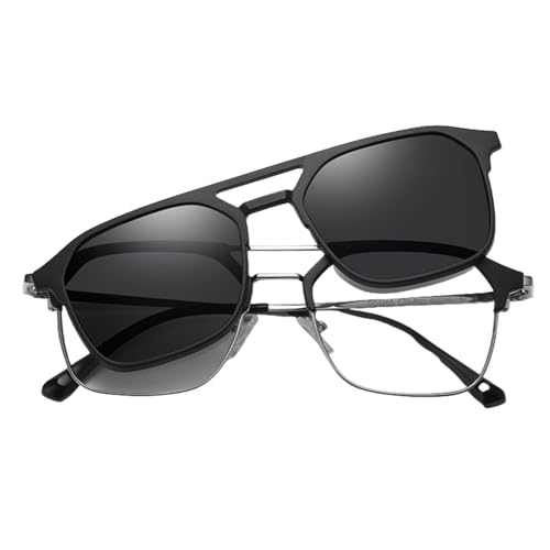 VFDHN Clip-on Sonnenbrille Polarisiert Herren Doppelsteg Damen Metall Magnetisch Braun Leopard(4) von VFDHN