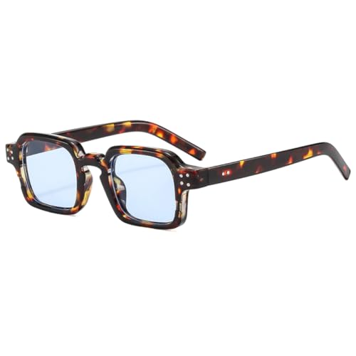 VFDHN Klassische Sonnenbrille Damen Herren UV400 Retro Punk Blaue Linse Nieten Leopard (5) von VFDHN