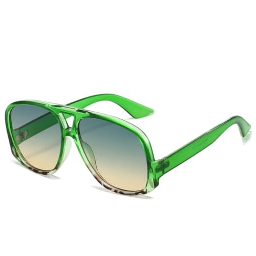 VFDHN Klassische übergroße Sonnenbrille für Herren und Damen, Retro, groß, für Herren und Damen, modisch, UV400, für den Sommer und den Strand (grüner Leopard) von VFDHN