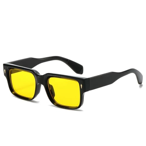 VFDHN Kleine Retro-Sonnenbrille für Damen und Herren, modisch, schwarzer Rahmen, Herren-Sonnenbrille, UV400-Schutz, Nieten (Schwarz-Gelb) von VFDHN