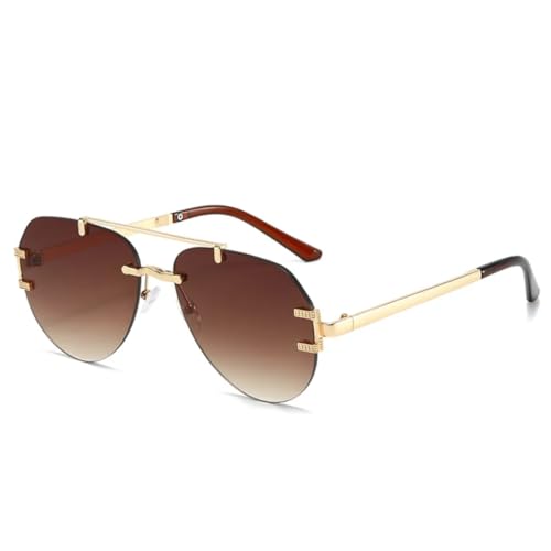 VFDHN Luxuriöse ovale Sonnenbrille für Damen, klassisches Metall, modische Herren-Sonnenbrille für den Autoverkehr (Farbverlauf Braun) von VFDHN
