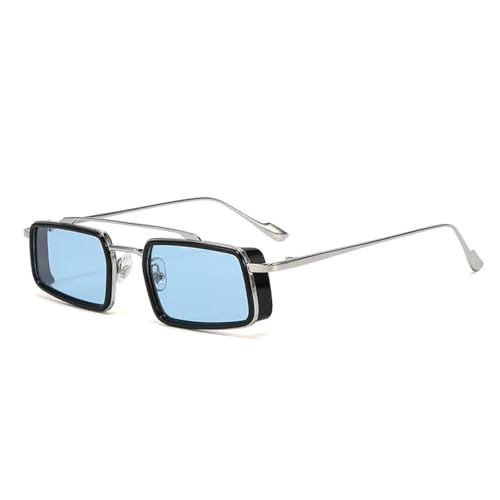 VFDHN Modische Punk-Sonnenbrille mit Doppelsteg, kleines Rechteck, UV400 (blau) von VFDHN