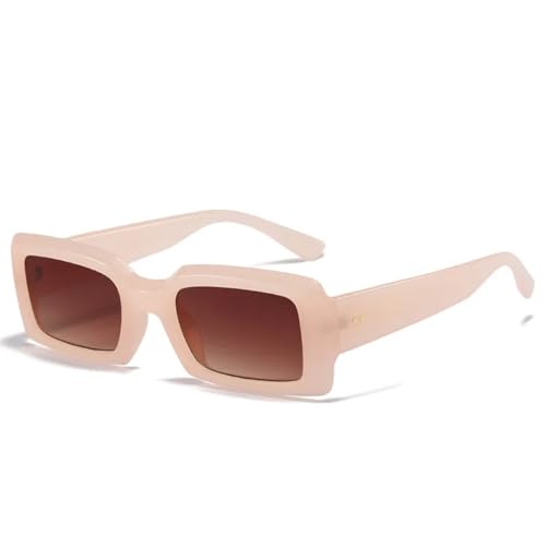 VFDHN Modische Sonnenbrille für Damen und Herren, klein, rechteckig, UV400 (Pink-Braun) von VFDHN
