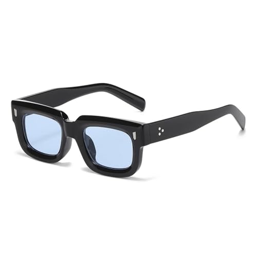 VFDHN Modische kleine Sonnenbrille für Damen, Retro, Nieten, Herren, klare Ozeanlinse, UV400, Punk (schwarz/blau) von VFDHN