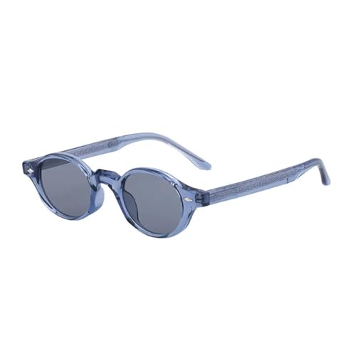 VFDHN Modische kleine ovale Damen-Sonnenbrille mit Nieten, Retro-Stil, für Herren, Dunkelgrün, UV400, Punk (Blaugrau) von VFDHN