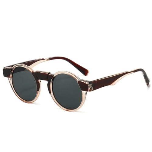 VFDHN Modische kleine runde Steampunk-Sonnenbrille für Damen, Retro, klare Ozeanlinse, UV400, Luxus, Herren, Punk (braungrau) von VFDHN