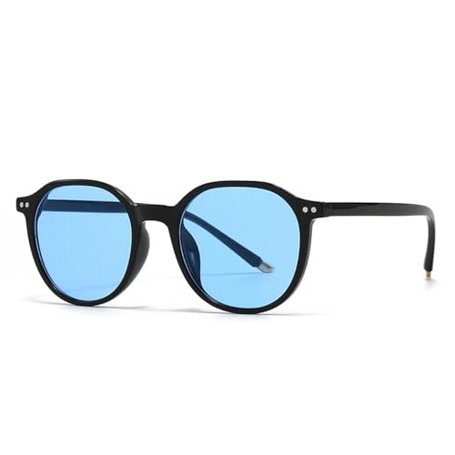 VFDHN Modische runde Sonnenbrille für Damen, Vintage, Nieten, Punk, Herren, Blaugrün, UV400-Farbverlauf (Schwarzblau) von VFDHN