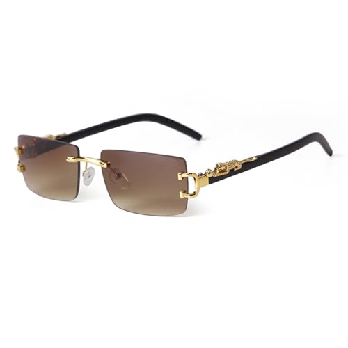 VFDHN Randlose rechteckige Sonnenbrille für Damen, Retro, rahmenlose Sonnenbrille mit Verlaufsgläsern für Herren, C2 Farbverlauf braun, Einheitsgröße von VFDHN