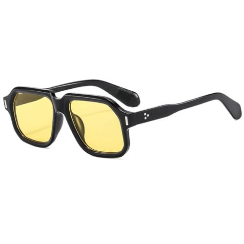 VFDHN Rechteckige Sonnenbrille mit großem Rahmen für Damen, modischer Stil, UV400 (schwarz gelb) von VFDHN
