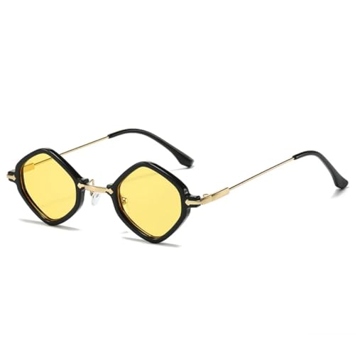 VFDHN Retro Kleine Polygon Damen Sonnenbrille Mode Klare Ozean Farbverlaufsgläser UV400 Herren Punk (Schwarz Gelb) von VFDHN