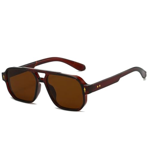 VFDHN Retro-Sonnenbrille mit Doppelsteg für Damen und Herren, modisch, luxuriös, mit Nieten, UV400 (braun) von VFDHN