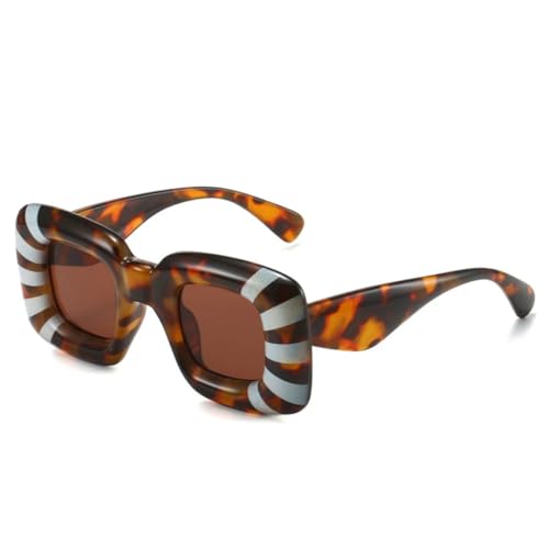 VFDHN Retro-Sonnenbrille mit übergroßem Rahmen in Bonbonfarben für Damen, lustige Herren-Sonnenbrille mit breiten Beinen (Streifen-Leopard) von VFDHN