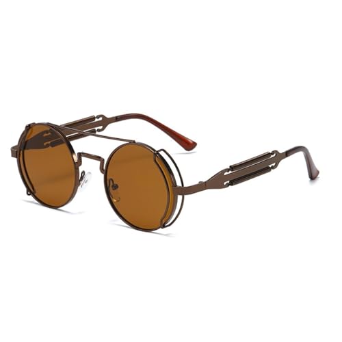 VFDHN Steampunk-Sonnenbrille für Herren, rund, rote Gläser, Punk, Black Metal, Gothic-Stil, Damen, UV400 (10 Braunbraun) von VFDHN