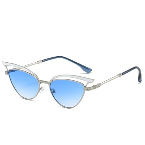 VFDHN Übergroße hohle Sonnenbrille für Damen, Retro, goldfarben, rosa, verspiegelt, Damen-Sonnenbrille (Silber, Farbverlauf, Blau) von VFDHN