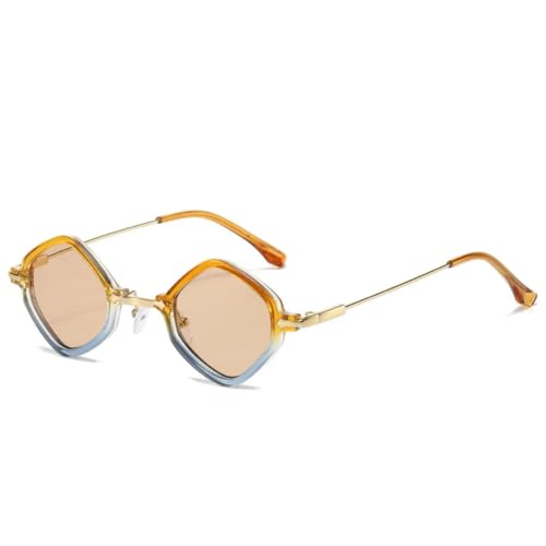 VFDHN Vintage Rhombus Punk Sonnenbrille Damen Metall Kleiner Farbverlauf Luxus UV400 (Gelb Blau) von VFDHN