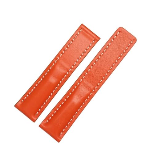 VFEBTSD 22 mm 24 mm weiches Kalbsleder-Uhrenarmband, kompatibel mit Breitling-Uhrenarmband Avenger Navitimer Premier Faltschließe-Armband, Blau(02 orange-no buckle,22mm) von VFEBTSD