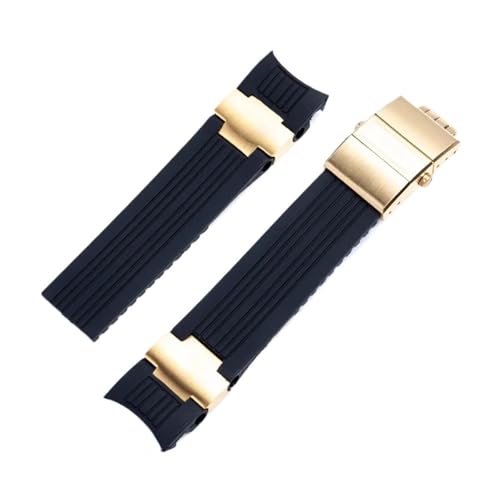 VFEBTSD 22 mm Uhrenarmband aus Silikonkautschuk mit gebogenem Ende, kompatibel mit Ulysse Nardin 263 DIVER-Armband, schwarz-blauer Gürtel, Uhrenarmbänder(Black-gold-1) von VFEBTSD