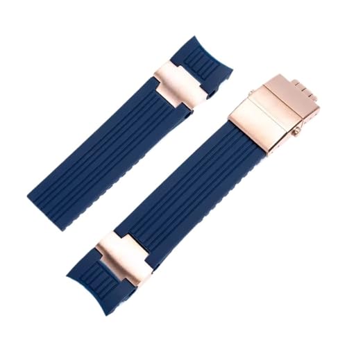 VFEBTSD 22 mm Uhrenarmband aus Silikonkautschuk mit gebogenem Ende, kompatibel mit Ulysse Nardin 263 DIVER-Armband, schwarz-blauer Gürtel, Uhrenarmbänder(Blue-rosegold) von VFEBTSD