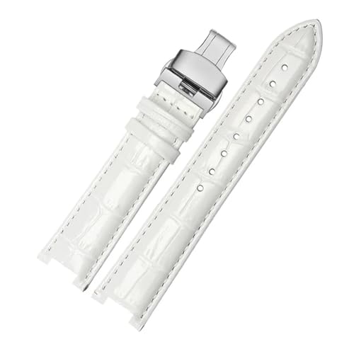 VFEBTSD Echtes Leder-Uhrenarmband, kompatibel mit Tissot Tianwang Folli Follie Michael Kors MK Mk5774 Herren Damen Notch-Armband 16 18 mm Armband(Silver white,18mm-9mm) von VFEBTSD