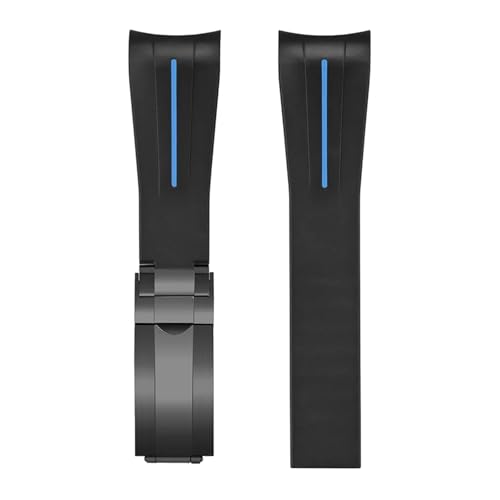 VFEBTSD Gebogenes Armband aus flüssigem Silikon, Faltschließe, kompatibel mit Rolex Submariner 20 mm, wasserdichtes Ersatzarmband for Herren(Blue Black buckle) von VFEBTSD