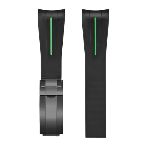 VFEBTSD Gebogenes Armband aus flüssigem Silikon, Faltschließe, kompatibel mit Rolex Submariner 20 mm, wasserdichtes Ersatzarmband for Herren(Green Black buckle) von VFEBTSD