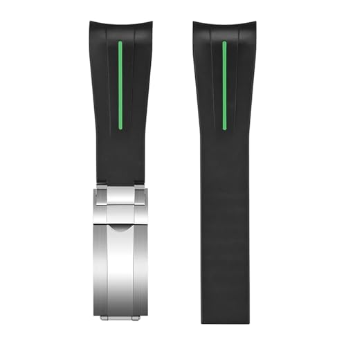 VFEBTSD Gebogenes Armband aus flüssigem Silikon, Faltschließe, kompatibel mit Rolex Submariner 20 mm, wasserdichtes Ersatzarmband for Herren(Green Silver buckle) von VFEBTSD