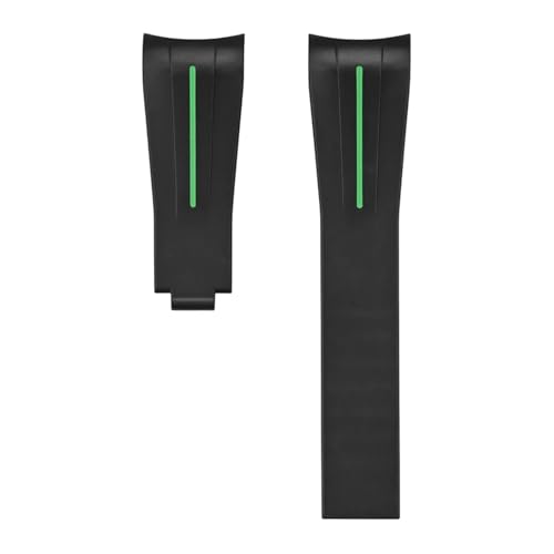 VFEBTSD Gebogenes Armband aus flüssigem Silikon, Faltschließe, kompatibel mit Rolex Submariner 20 mm, wasserdichtes Ersatzarmband for Herren(Green line no buckle) von VFEBTSD