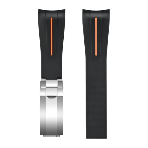 VFEBTSD Gebogenes Armband aus flüssigem Silikon, Faltschließe, kompatibel mit Rolex Submariner 20 mm, wasserdichtes Ersatzarmband for Herren(Orange Silver buckle) von VFEBTSD