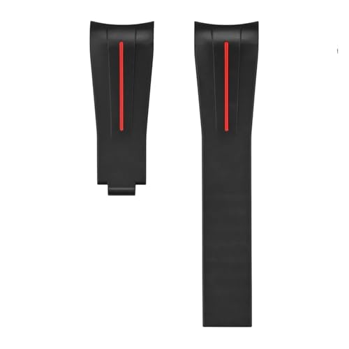 VFEBTSD Gebogenes Armband aus flüssigem Silikon, Faltschließe, kompatibel mit Rolex Submariner 20 mm, wasserdichtes Ersatzarmband for Herren(Red line no buckle) von VFEBTSD